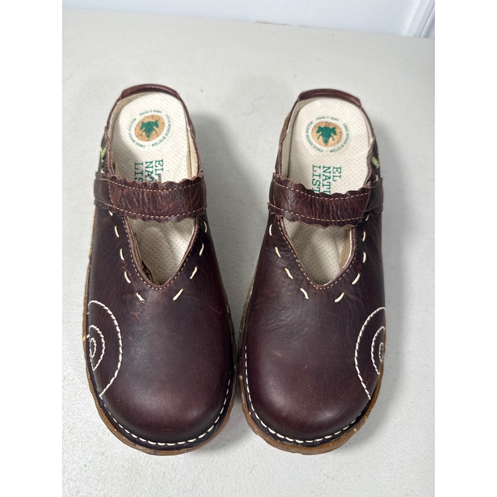 El Naturalista Dark Brown Leather Clogs Mules Frog Shock System Spain 41 or 10.5